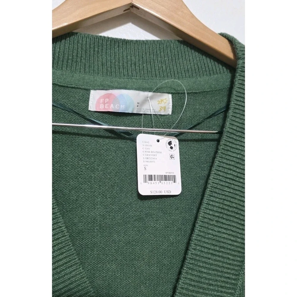 Free People Beach Solar Sweater Set‎ Women Sz S Cardigan Pant Lounge Pine Green